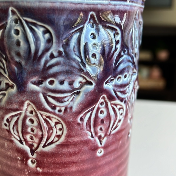 Vintage Handmade Carved Pottery Vase Decor - Picture 6 of 13